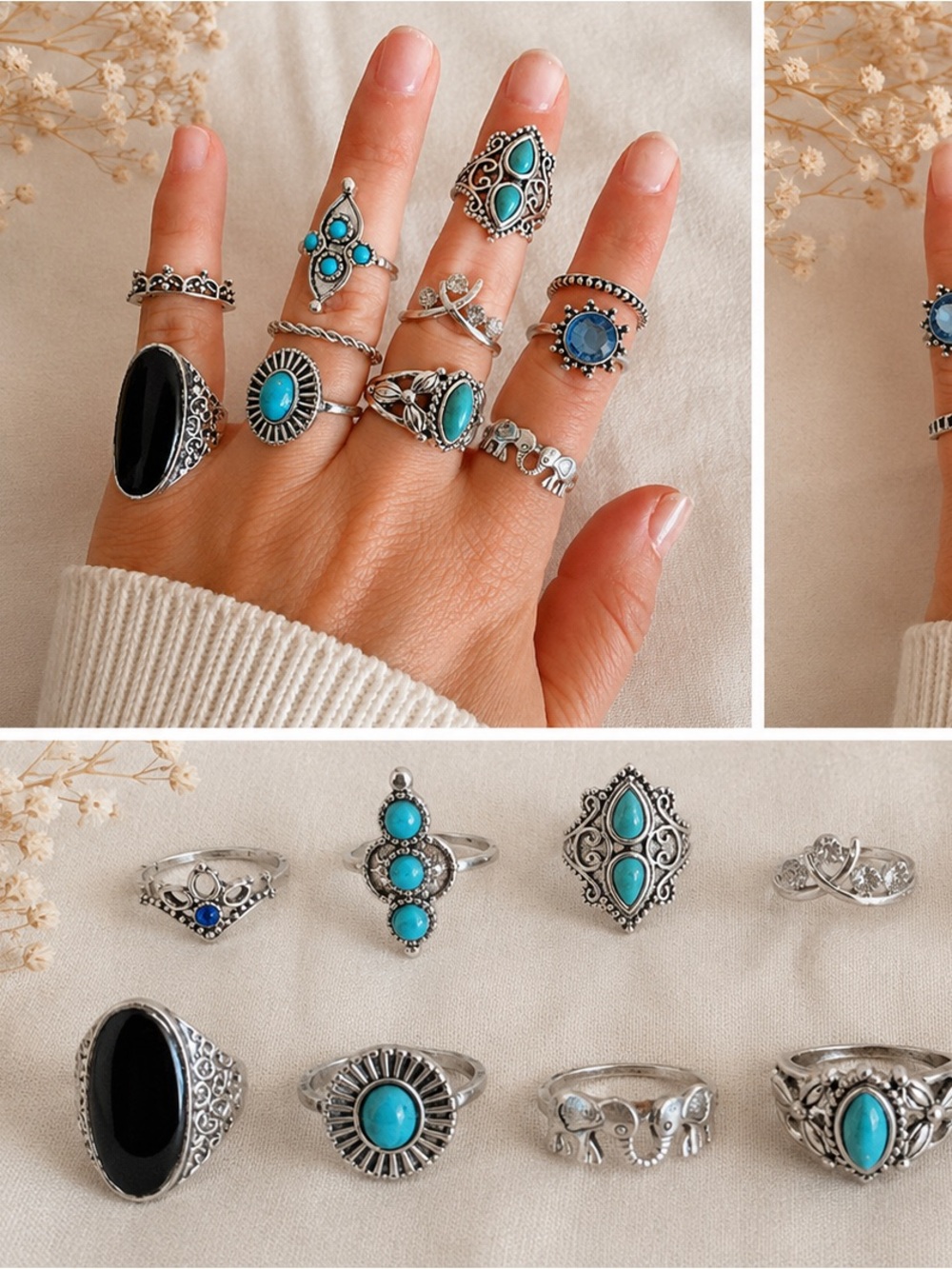 Stainless Steel and Stone ring set of 12